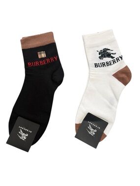 New! 2 Pair Burberry Outlet Men’s Logo Crew Socks - Black & White